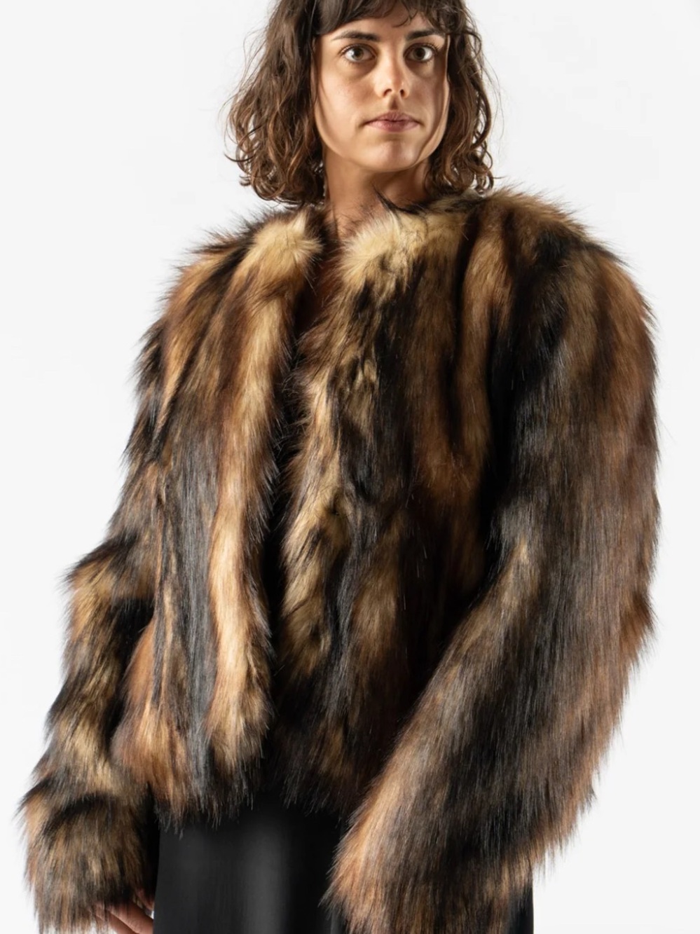 Simone Rocha Multi-Tone Faux Fur Teddy Jacket in Brown and Black